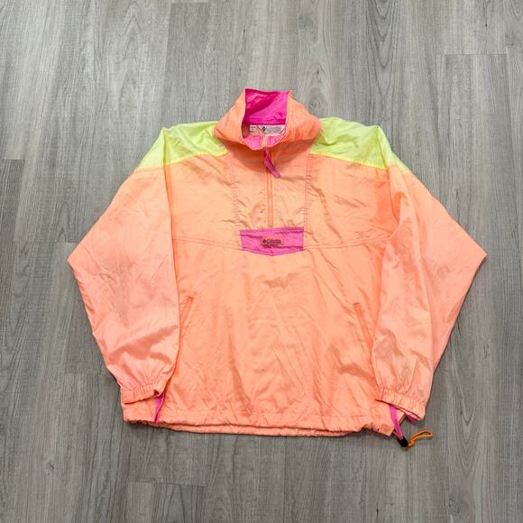 Vintage Columbia Windbreaker Jacket Women's Large Orange Colorblock 90s Neon - Picture 1 of 8
